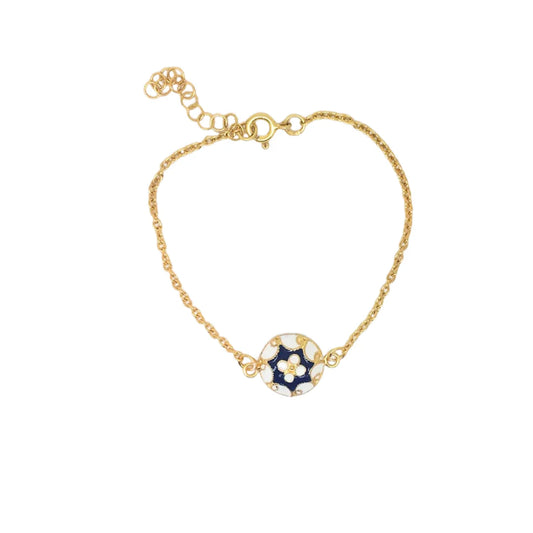 Pulseira Caramujo Prata Dourada 925 Flor Esmaltada - Ourivesaria Catita